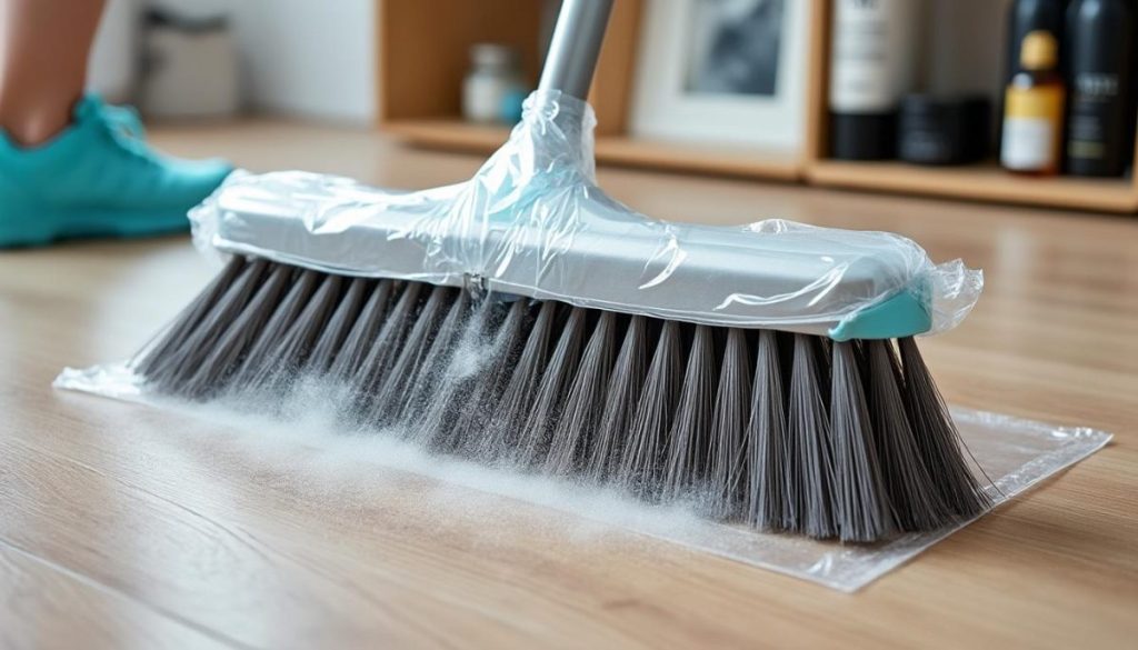 découvrez l’astuce des coiffeurs : enroulez un sac plastique sur votre balai pour ramasser efficacement tous les cheveux. fini les résidus au sol, votre maison reste impeccable !